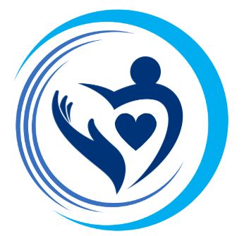 cool blue graphic with open hand and person with a heart in the center and circular orbit lines around the  connectivity